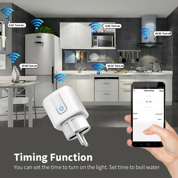 Smart Plug WiFi Socket EU  Virta Näyttö Ajoitus Toiminta Tuya Smart Life APP Control