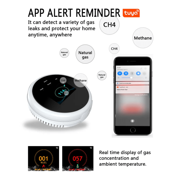 Tuya Wifi Lækage Med Temperatur Funktion Brændbart Gas Detektorer Support Hjem Smart Life Natural Gas Alarm