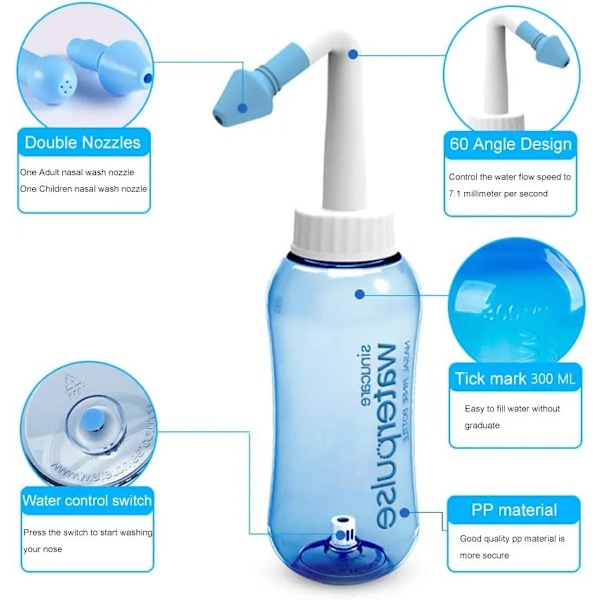 500ml Näsa Rengöring Nasal Irrigator Nasal Svätt Neti Pot Undvik Allergisk rinit Sinusit Kur För Vuxen Barn