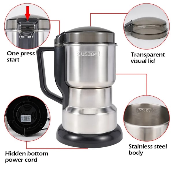 Elektrisk kaffe kvarn kök flingor nötter bönor kryddor korn kvarn maskin