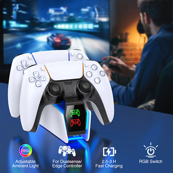 RGB Controller Laddningsstation För PlayStation 5 Dual Snabb Laddare LED Indikator Laddnings Ställ Dockning Station För PS5 Gamepad