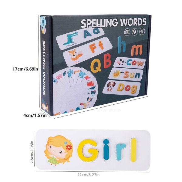 Hot Tre Stave Ord Puslespill Spill Barn Montessori Educational Leker Engelsk Alfabet Læring Skriveferdigheter med 27stk kort