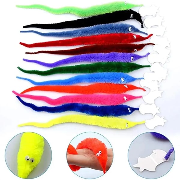 12 Pieces Twisty Worm Magic Legetøj Fest Favors Fuzzy Worm On A String Jule Halloween Wizard New Strange Trick Legetøj