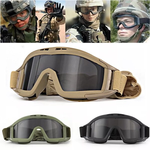 Airsoft Tactical Goggles 3 Lens Vindtett Støvtett Skyting Motocross Motorsykkel Fjellbestigning Briller CS Safe Protection