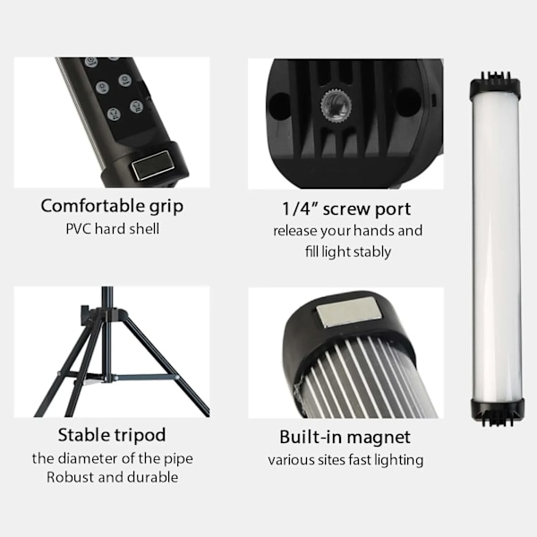 Bærbar RGB Magnetisk Fotografi Belysning Håndholdt LED Fill Lys Stick
