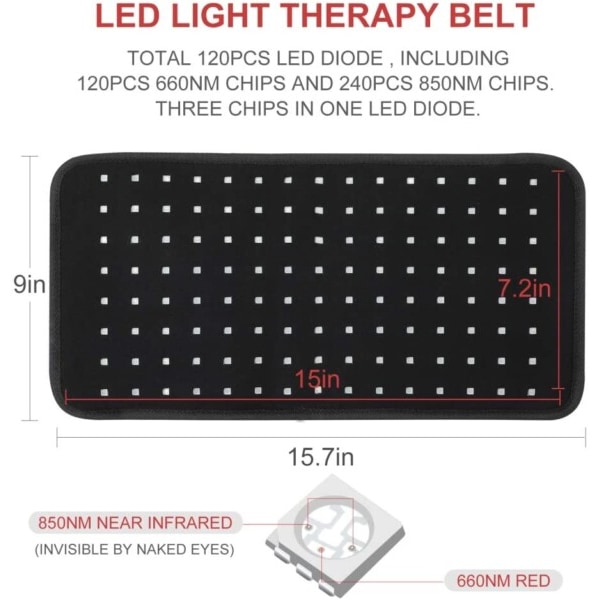 Flexibel Bärbar Wrap LED Terapi Stor Pad för rygg axel leder muskel smärta lindring