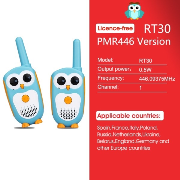 RT30 Walkie Talkie Lapset 2kpl sarjakuva Pöllö Lapset's radio lelu radiopuhelimet