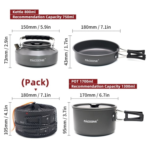Camping kokkärl set portabelt kokkärl kit utomhus gryta matlagning vatten vattenkokare panna set