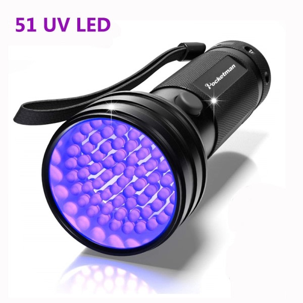 Hög kvalitet Svart Ljus UV Ljus 51LED UV Ljus 395-400nm LED UV Ficklampa fackla ljus lampa säkerhet UV detektion