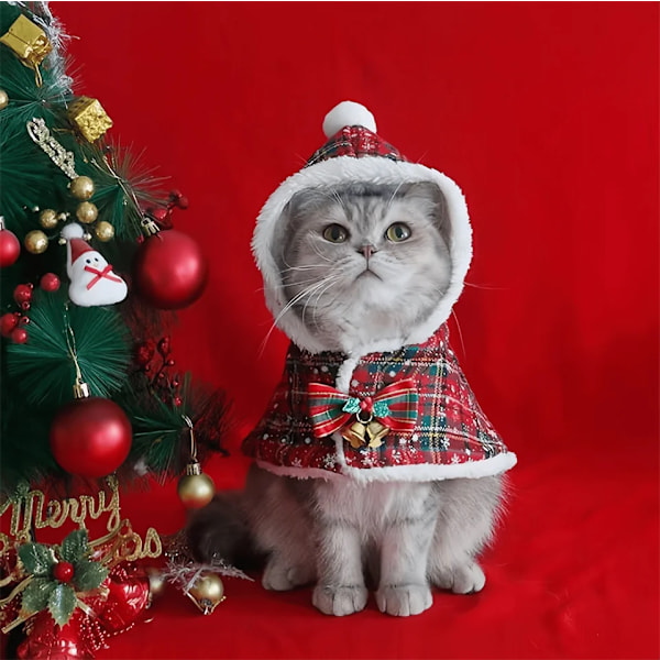 Jul Katt Huvtröja Varm Klädsel Klädsel för Små Hundar Katter Dräkt Kläder Kläder Husdjur Tomte Cosplay Dräkt