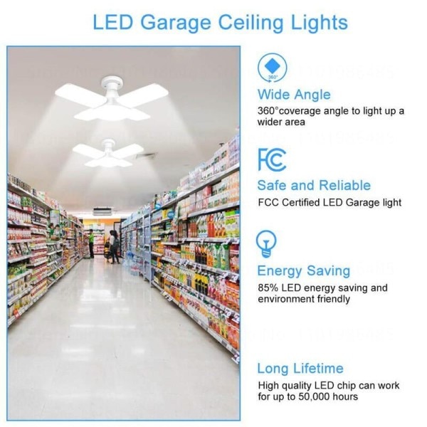 60W Skär Deformerbar LED Garage Ljus E27 Justerbar Shop Topp Tak Lampa