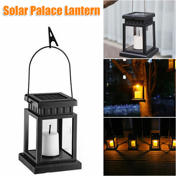 Sol palads lanterne have lampe sol LED stearinlys lys gulv lys udendørs camping lanterne