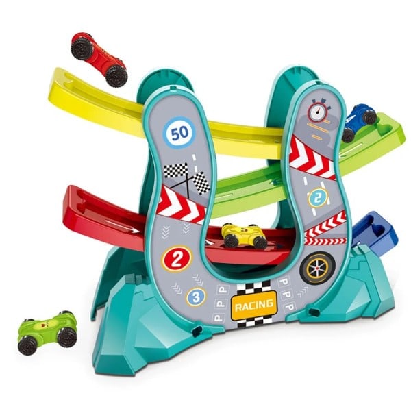 Svæveflyvning biler rampe racer biler racer bane bil 4 niveauer zig zag rampe bil racing legetøj køretøjer