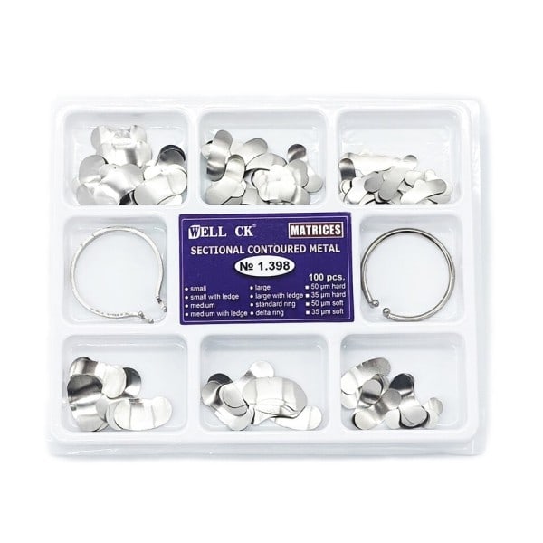 100 stk boks Dental Matrix Sectional Contoured Metal Matrices Full kit
