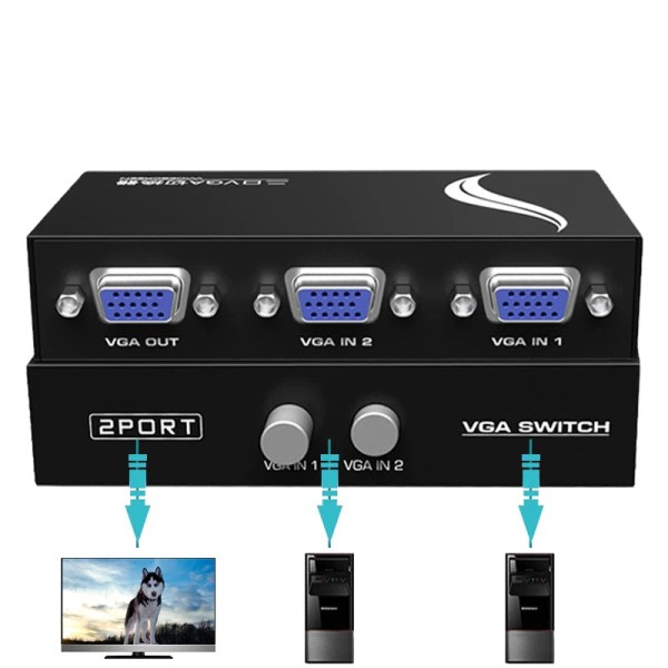 2 IN 1 OUT VGA Splitter Switch HD 1080P VGA till VGA Kabel Omvandlare Adapter För PC TV Box Projektor Monitor VGA Switcher Adapter