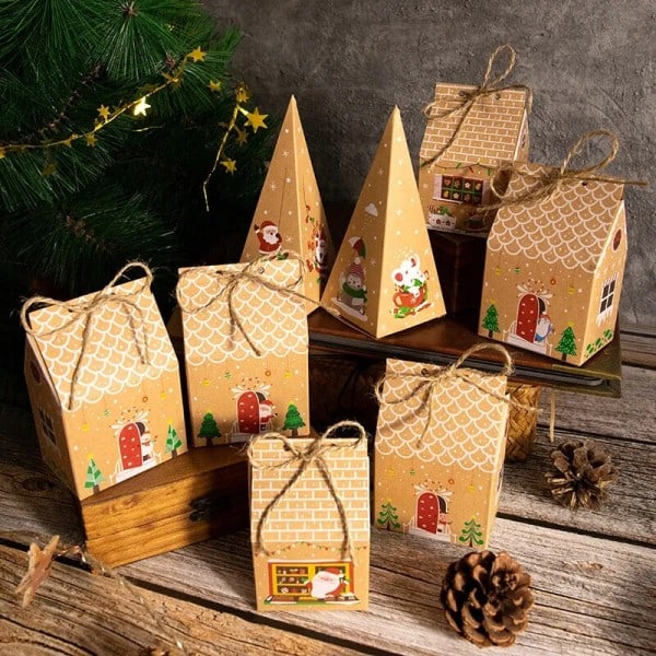 Jul present lådor advent kalender pepparkakor hus papper box jul nyår kalas förpackningar tillbehör