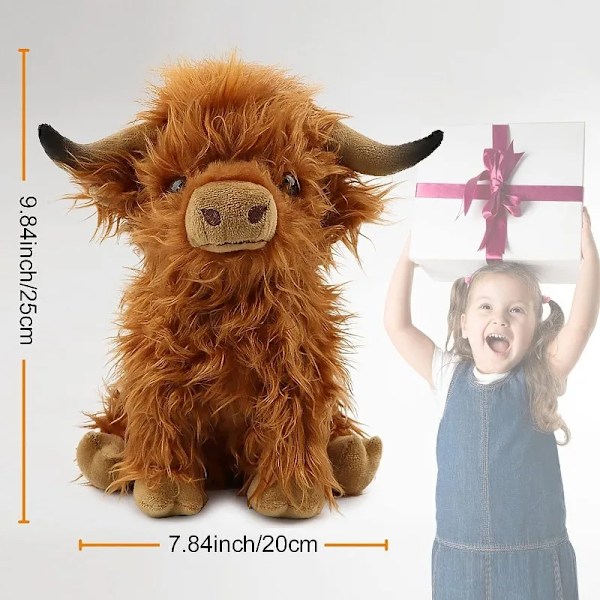 Highland Cow Fyld Dyr Plysh Legetøj, Realistisk Blød Knusende gård legetøj, 10 tommer blød ko plys legetøj jule gave til børn