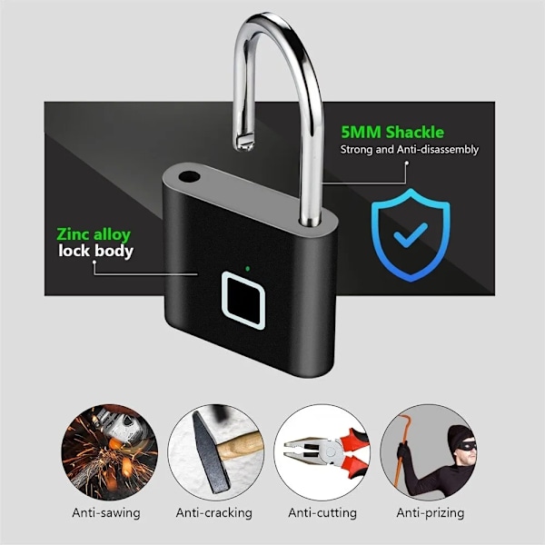 Sormenjälki lukko avaimeton vedenpitävä varkaudenesto Smart Lock sormenjälki riippulukko