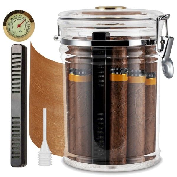 Akryl humidor krukke med hygrometer og fugter bærbar cigar etui