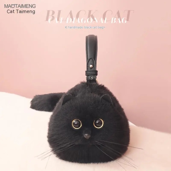 En axel väska hona design liten man messenger väska mångsidig handgjord höst och vinter plysch söt katt väska