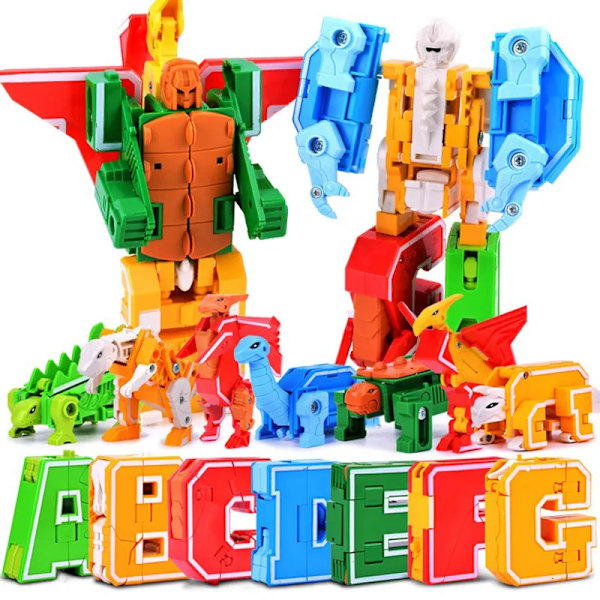 Engelsk Bokstav Alfabet Transformasjon Robot Dinosaur Deformasjon Dyr Handling Figur