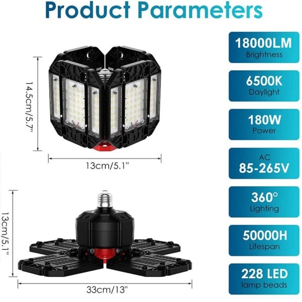 180W LED Autotalli Valot 18000LM 6500K Muuttuva katto valaistus