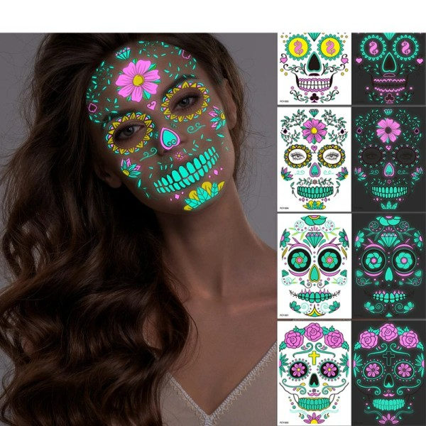 Ansigts tatovering mærkat  Tofarvet luminescens  Vand til papir  Voksne og børn  Halloween Påske Jule  Rave Fest