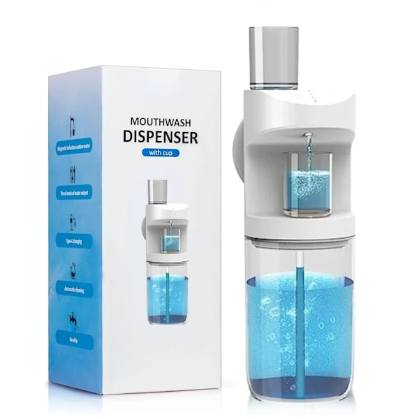 550ml Automatisk Munnvann Dispenser Oppladbar Montert Munn Skylle Dispensere 3 Dispensering Levels med magnetiske kopper oppbevaring