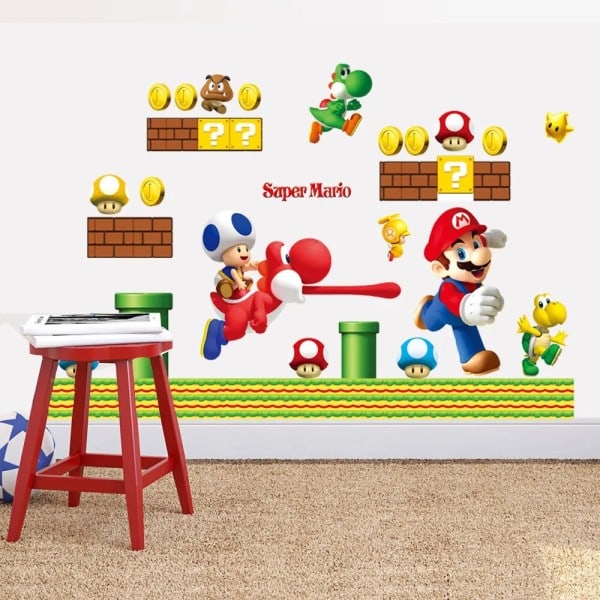 Mario Bros Luigi Yoshi Anime Oheislaitteet Lapset Makuuhuone 3D Tausta Seinämaalaus Tarrat
