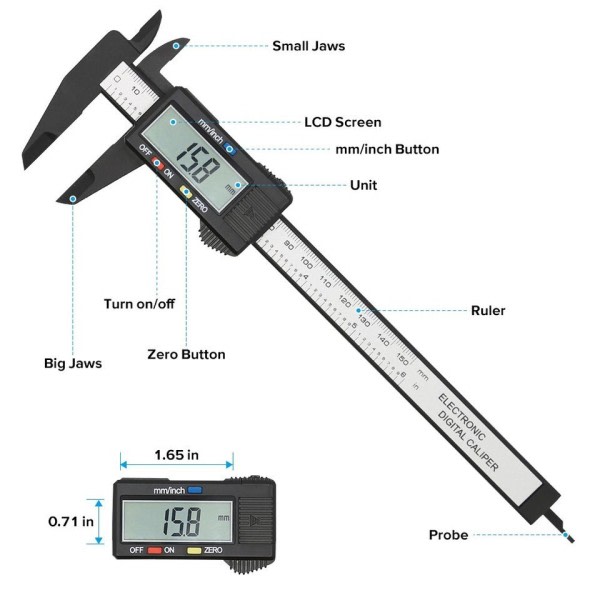 6 tum elektronisk digital ok kol fiber vernier ok mätare mikrometer digital linjal mätverktyg