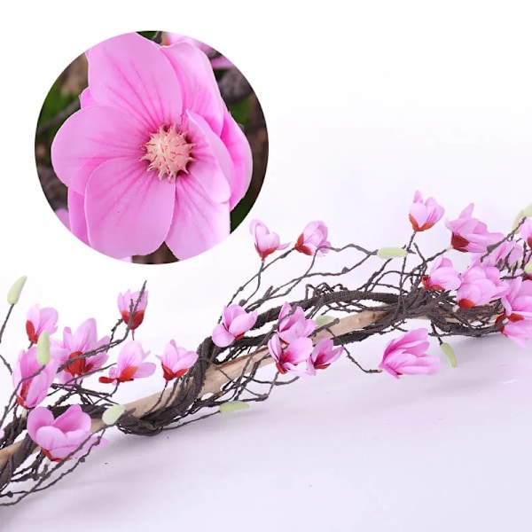Konstgjorda Blommor Side Magnolia Vägg Ivy Vine Krans Girland Hängande Träd grenar blommor