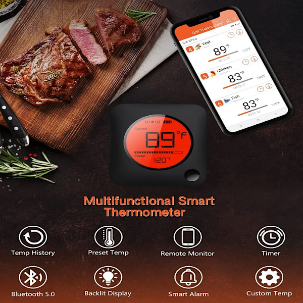Trådløs Digital Grill Køkken Termometer Med 6 Sonder