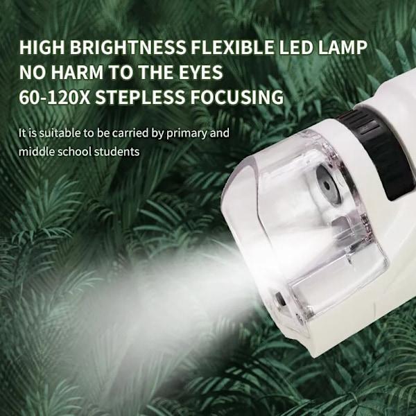 Mini Pocket Microscope Kit 60 To120x Portable Laboratory Microscope Med LED Light