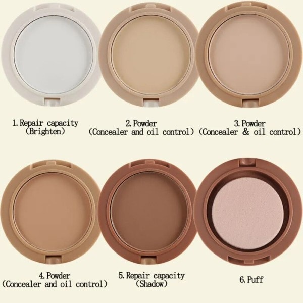 5 In 1 Face Pressed Powder Contour Shading Concealer Foundation Palett