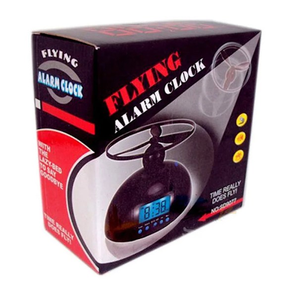 Creative Helicopter Flying Alarm Clock Flying Alarm Clocks Svart Lounge Bord Clock Med LCD Display Desk Alarm Clocks