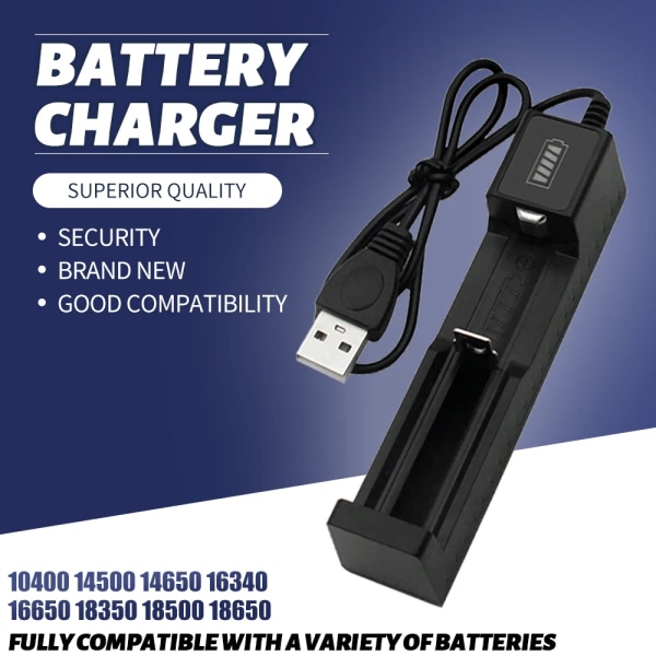 USB enkel laddare för 14650 16340 16650 18350 3,7V uppladdningsbart litium batteri smart laddare USB snabb laddning LED display
