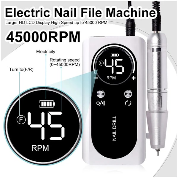 45000 rpm ladattava naula pora kone LCD alhainen meluinen ammattimainen naula lakka hiomakone naulat tarvikkeita sarja