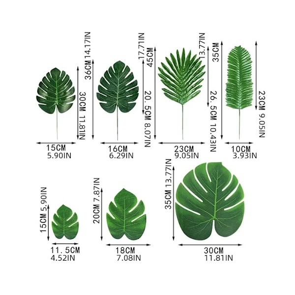 21 bitar Tropical Palm Löv Sommar Monstera Konstgjord Side Sköldpadda Löv För Hem Fest Inredning