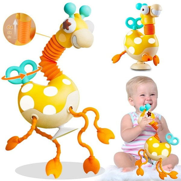 Montessori Baby Sensor Leksaker Silicon Drag Snöre Aktivitet Giraff Leksak Vridning Clockwork Neck Rese leksaker för småbarn