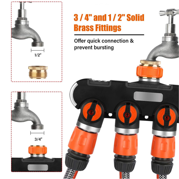 4 Way Garden Slange Splitter 3/4"og 1/2" Tap Distributor for Outdoor Tap Connector