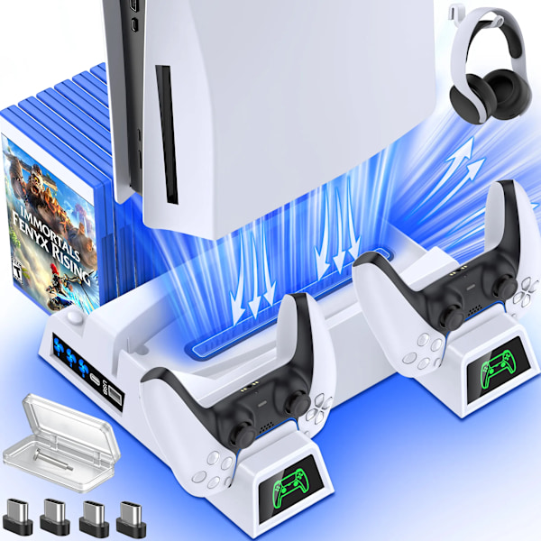 Vertikal kjøling stativ for PS5 kontroller lader med LED vifte for SONY Playstation 5 Digital / PS5 Disc Edition Console