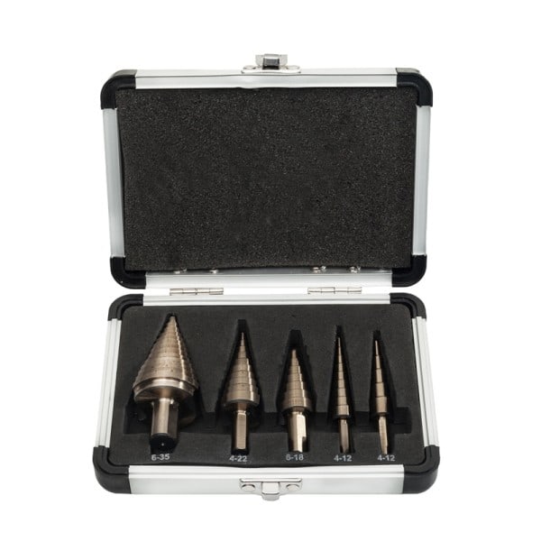 5st Metric/Inch Hss Kobolt Steg Borr Bit Set Flera Hål 50 storlekar med aluminium fodral