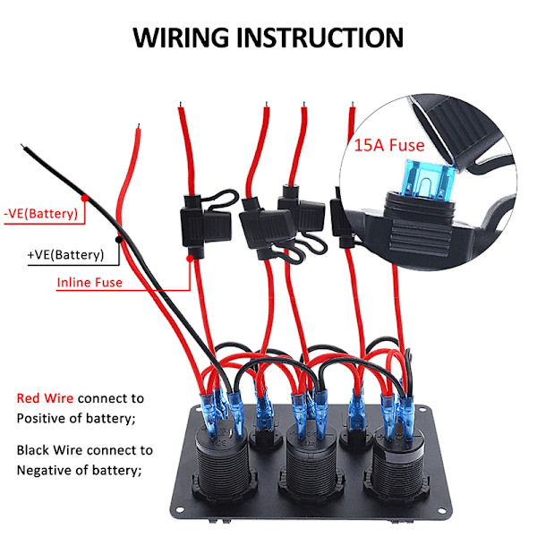 LED vippe bryter panel med digitalt voltmeter dobbel usb port 12V uttak kombinasjon vanntette brytere