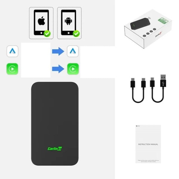 5 2air Wireless CarPlay Android Auto Wireless Box 2in 1 Adapter 2-Channel Work Waze Spotify 5.8Ghz WiFi BT5.0 Siri GPS