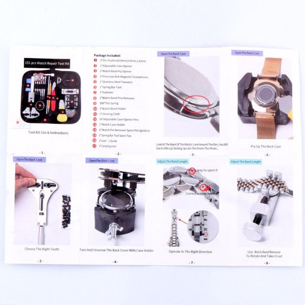 Klocka Reparation Verktyg Kit Watchband Fjäder Bar Pin Justera fodral Baksida Öppnare klocka reparationssats