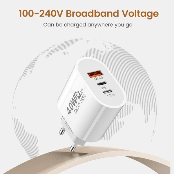 USB C Laddare 60W Snabb Laddning Laddare 3portar Typ C