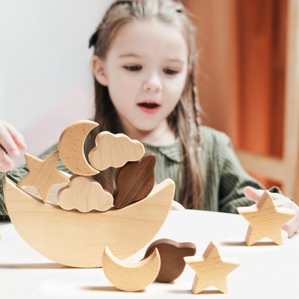 Montessori tre leker for baby stjerner måne balanse blokker brett spill pedagogiske leker