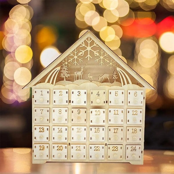 Jul Trä Semester Dekoration LED Ljus 24 Dagar Nedräkning Advent Kalender Ornament