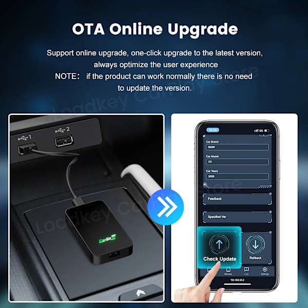 5 2air Wireless CarPlay Android Auto Wireless Box 2in 1 Adapter 2-Channel Work Waze Spotify 5.8Ghz WiFi BT5.0 Siri GPS