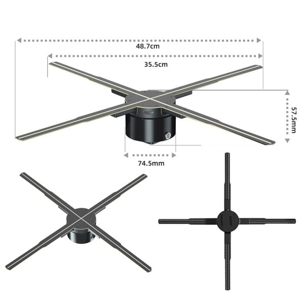 50cm Wifi holografinen tuuletin 3D mainos kone 576 LED kyltti neon älykäs HD soitin tuki